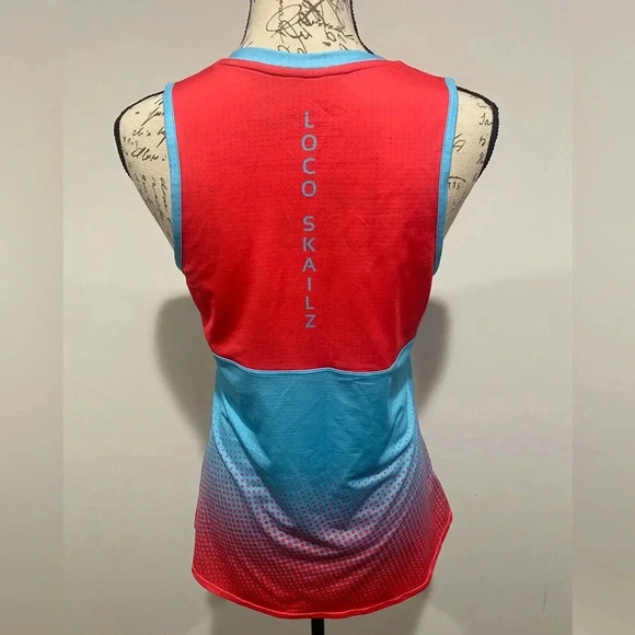 Loco Skailz Performance Sleeveless Fishing Shirt UPF50 Zip Red/Blue Size Large - Picture 4 of 9